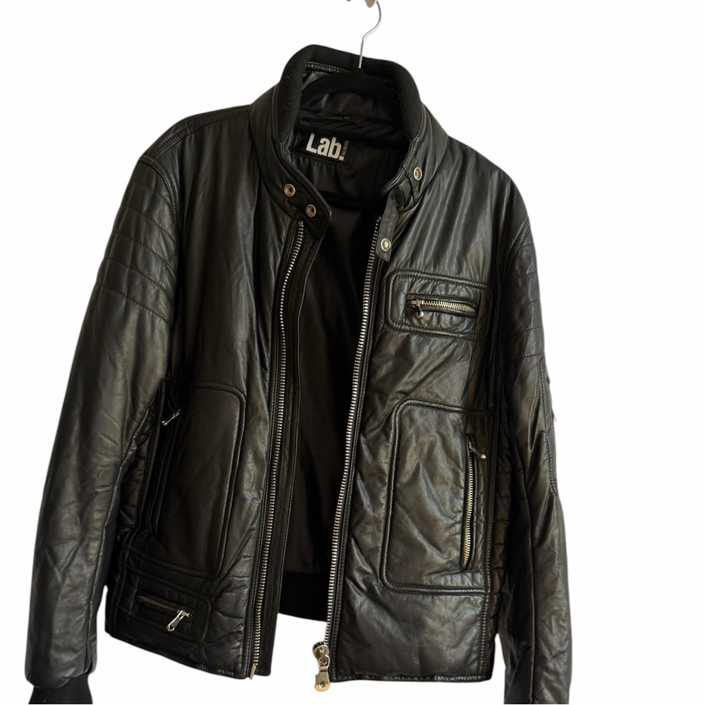 Pal Zileri Men's 100% Genuine Leather Black Quilted Bomber Jacket Size Small - Picture 2 of 11